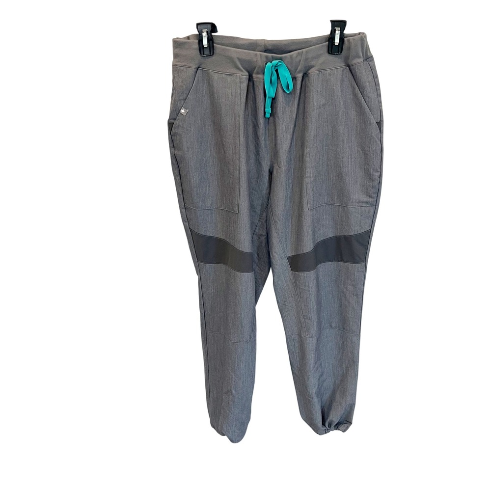 FIGS Venice Joggers Heather Gray Scrub Pants Women Large Teal Drawstring Scrubs
